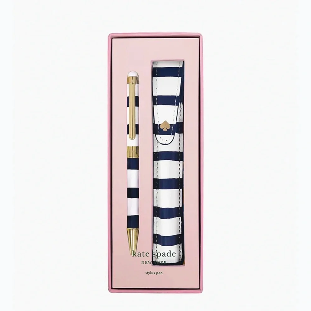 kate spade new york Navy Painted Stripe Stylus Pen With Pouch NEW